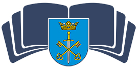 Logo biblioteki - niebieska grafika symbolizująca otwartą księgę, nad nią logo Gminy Jasło